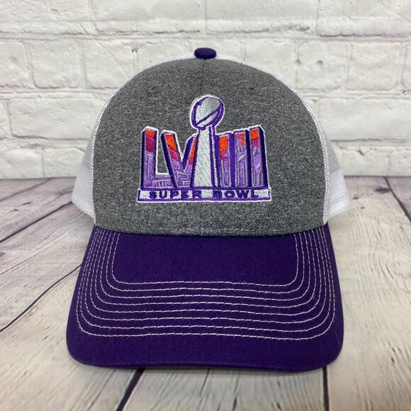 Superbowl LVIII Trucker Hat Mesh Cap Snapback Gray Purple White Bud Light Beer - Picture 5 of 8